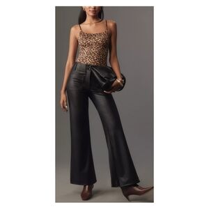 Anthropologie Maeve The Junie High-Rise Flare Pants Black Faux-Leather